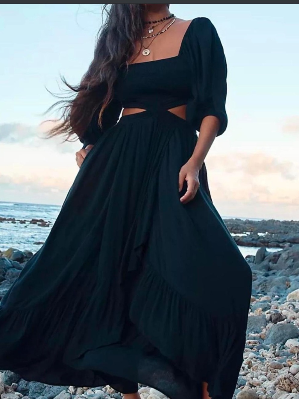 Free People Cross My Heart Black Maxi Dress